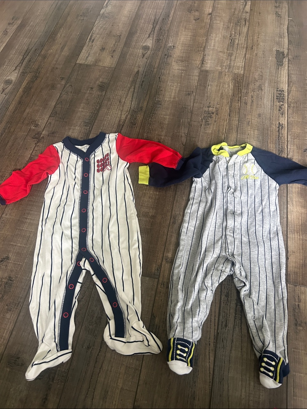 Striped Baseball-Style Baby One-Piece Sleeper - Red & Navy